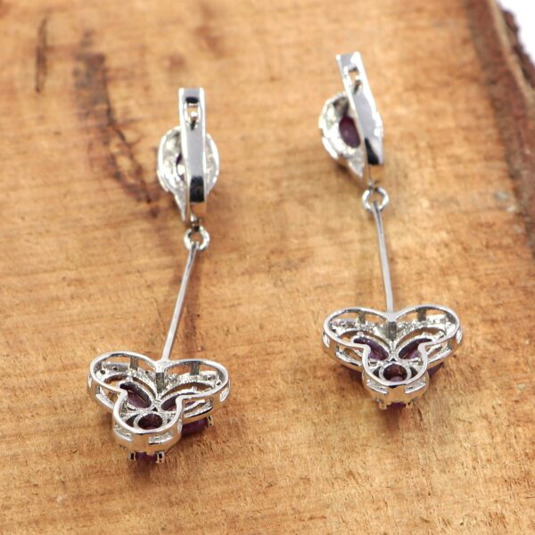 Natural Multi Gemstone 925 Sterling Silver Ruby Dangle Earrings with Oval Rubies and Russian Lock Backing - Image 5