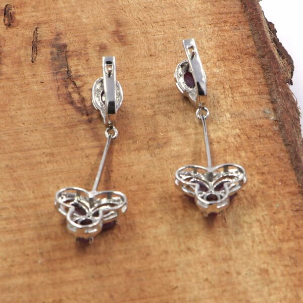Natural Multi Gemstone 925 Sterling Silver Ruby Dangle Earrings with Oval Rubies and Russian Lock Backing - Image 6