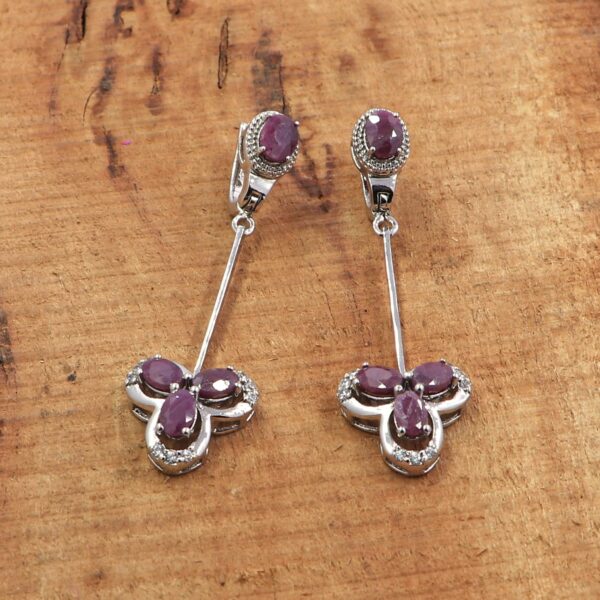Natural Multi Gemstone 925 Sterling Silver Ruby Dangle Earrings with Oval Rubies and Russian Lock Backing - Image 7