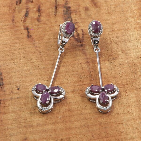 Natural Multi Gemstone 925 Sterling Silver Ruby Dangle Earrings with Oval Rubies and Russian Lock Backing - Image 8