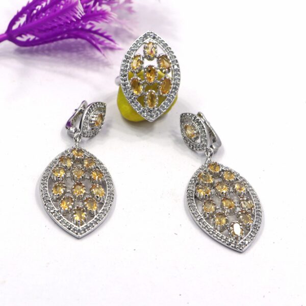 Natural Citrine Multi Gemstone 925 Sterling Silver Ring and Earring Set