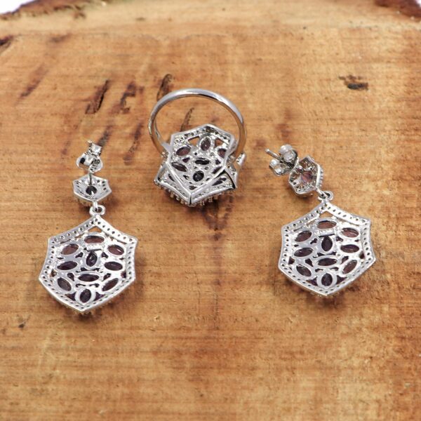 Natural Amethyst 925 Sterling Silver Ring and Russian Lock Earrings Set - Image 3