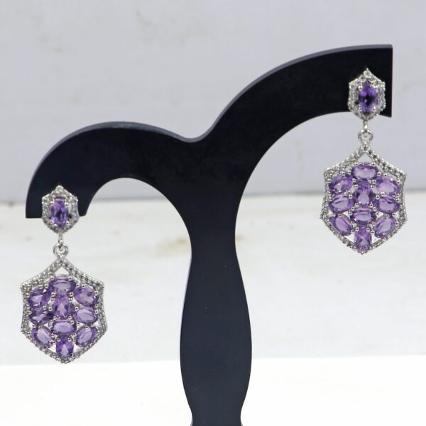 Natural Amethyst 925 Sterling Silver Ring and Russian Lock Earrings Set - Image 4