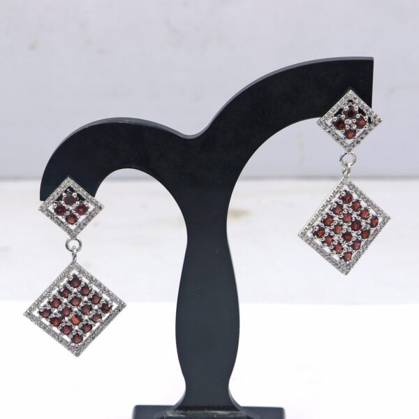 Natural Garnet 925 Sterling Silver Ring and Russian Lock Earrings - Image 2