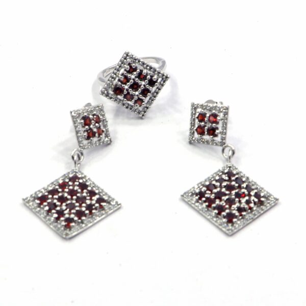 Natural Garnet 925 Sterling Silver Ring and Russian Lock Earrings - Image 3