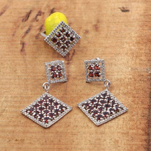 Natural Garnet 925 Sterling Silver Ring and Russian Lock Earrings - Image 4