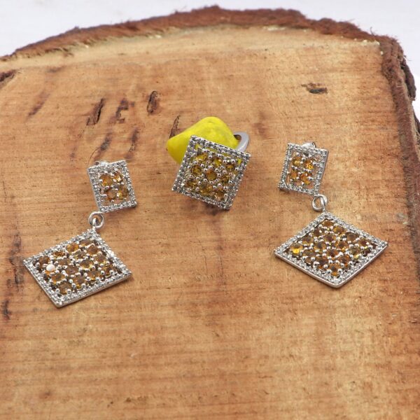 Natural Citrine 925 Sterling Silver Ring and Earring Set - Image 2