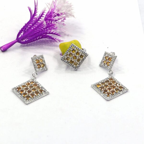 Natural Citrine 925 Sterling Silver Ring and Earring Set