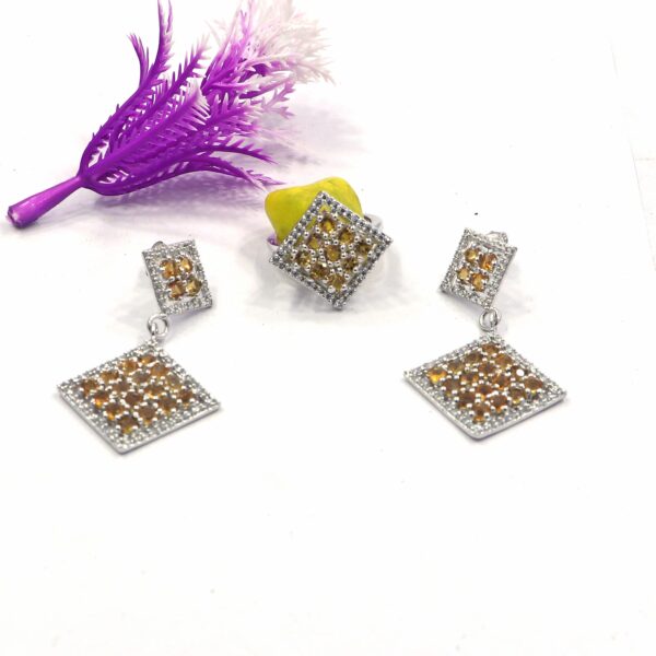 Natural Citrine 925 Sterling Silver Ring and Earring Set - Image 7