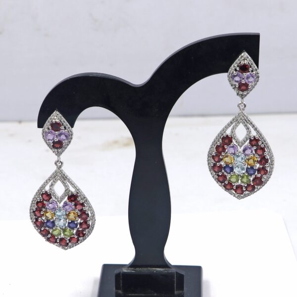 Natural Multi Gemstone 925 Sterling Silver Ring with Earrings - Image 2