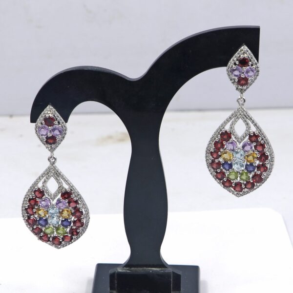 Natural Multi Gemstone 925 Sterling Silver Ring with Earrings - Image 3