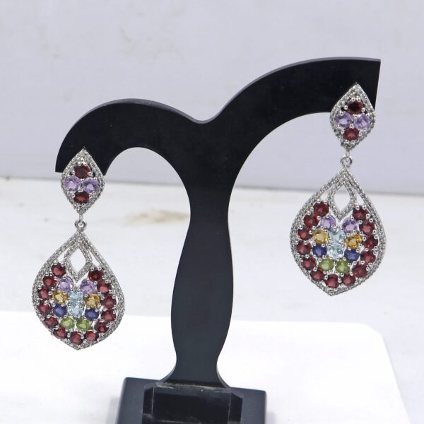 Natural Multi Gemstone 925 Sterling Silver Ring with Earrings - Image 4