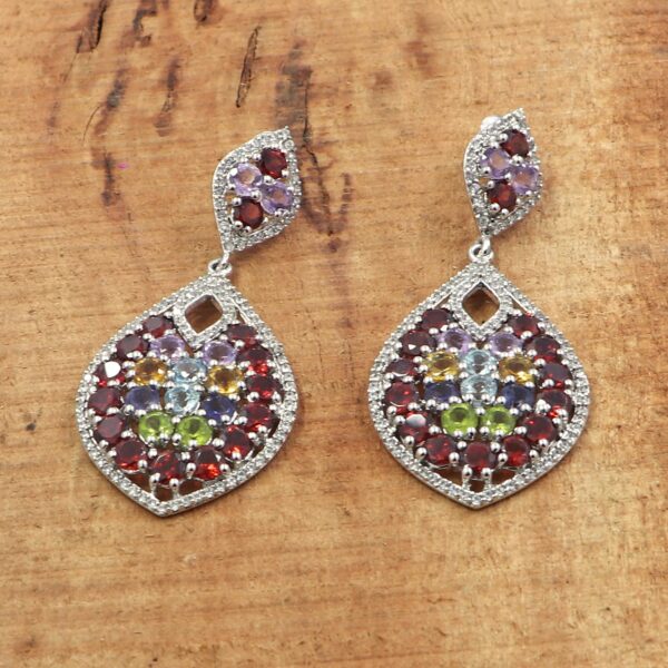 Natural Multi Gemstone 925 Sterling Silver Ring with Earrings - Image 8