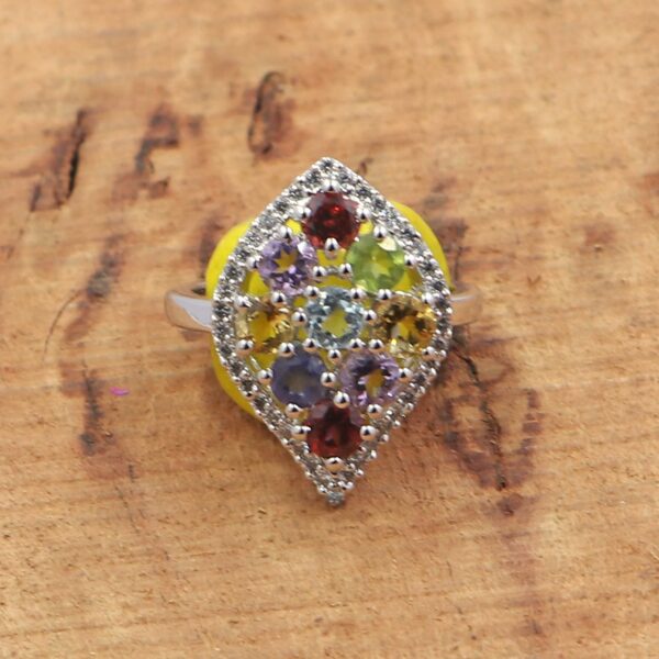 Natural Multi Gemstone 925 Sterling Silver Ring with Earrings - Image 10