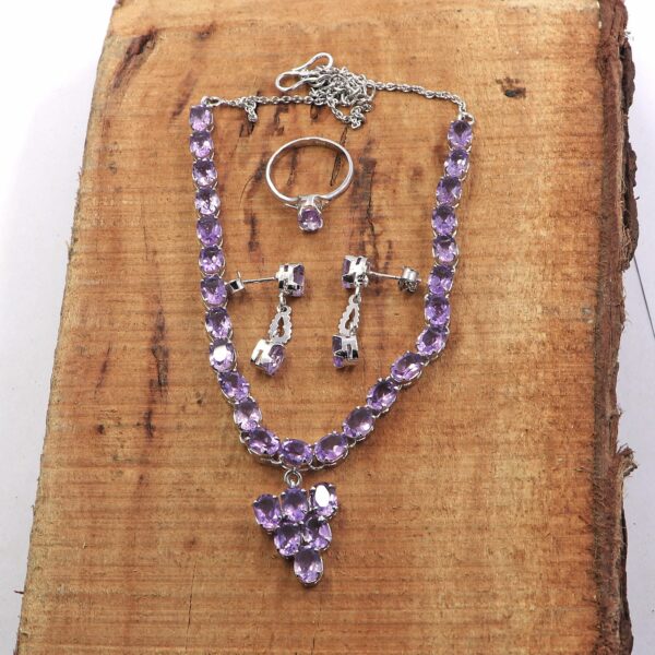 Natural Amethyst 925 Sterling Silver Tennis Bracelet with Ring & Earrings Set - Image 2