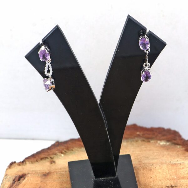 Natural Amethyst 925 Sterling Silver Tennis Bracelet with Ring & Earrings Set - Image 4