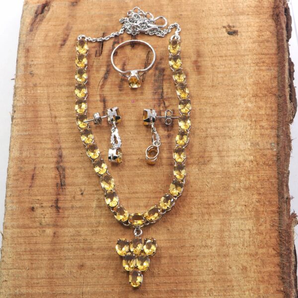 Natural Citrine Gemstone 925 Sterling Silver Tennis Necklace, Ring, and Earrings Set for Women - Image 5