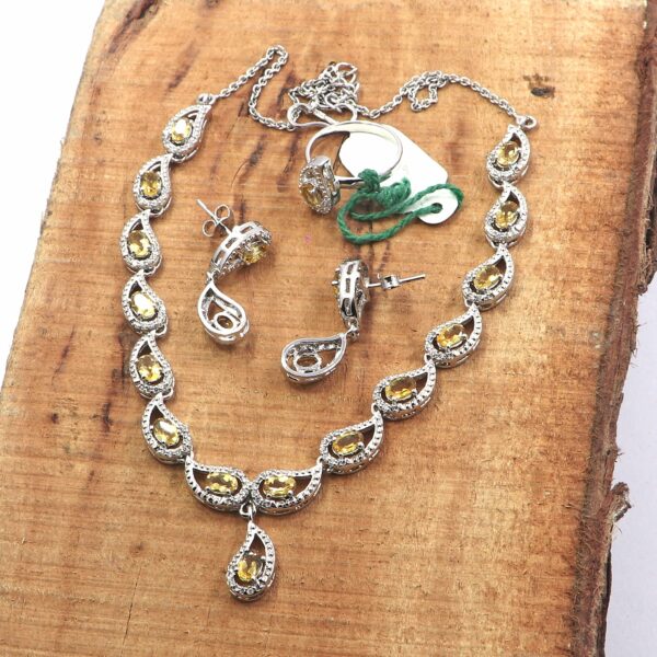 Natural Citrine Gemstone 925 Sterling Silver Jewelry Set - Ring, Earrings, and Necklace - Image 4