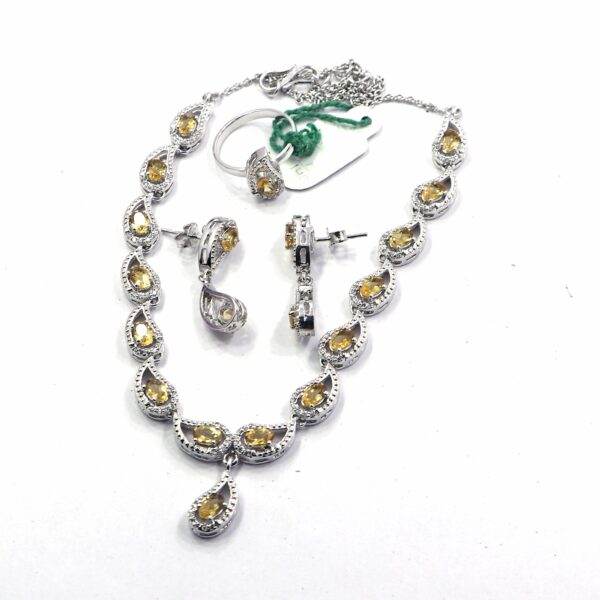 Natural Citrine Gemstone 925 Sterling Silver Jewelry Set - Ring, Earrings, and Necklace