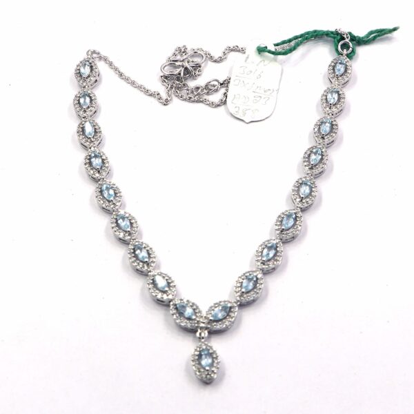 Natural Aquamarine 925 Sterling Silver Tennis Necklace, Ring, and Earring Set - Image 2