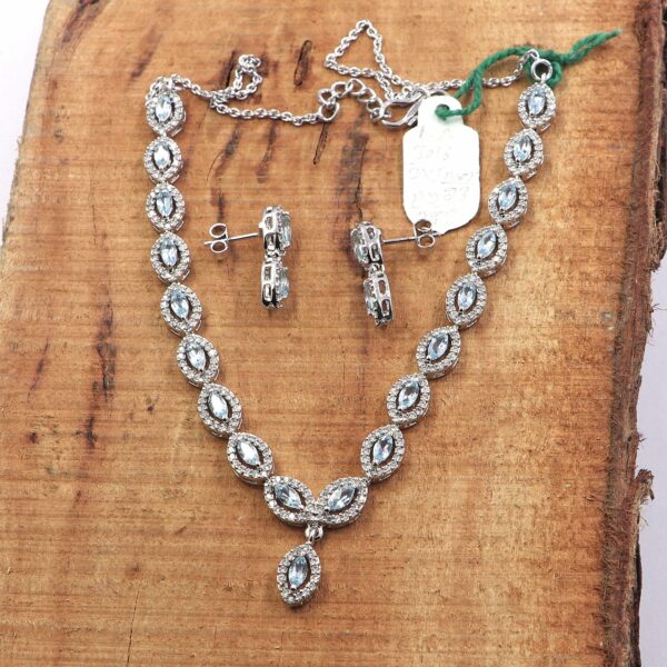 Natural Aquamarine 925 Sterling Silver Tennis Necklace, Ring, and Earring Set - Image 3