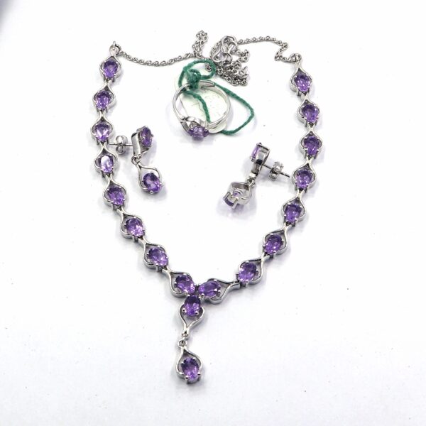 Natural Amethyst 925 Sterling Silver Tennis Bracelet with Ring and Earrings Set