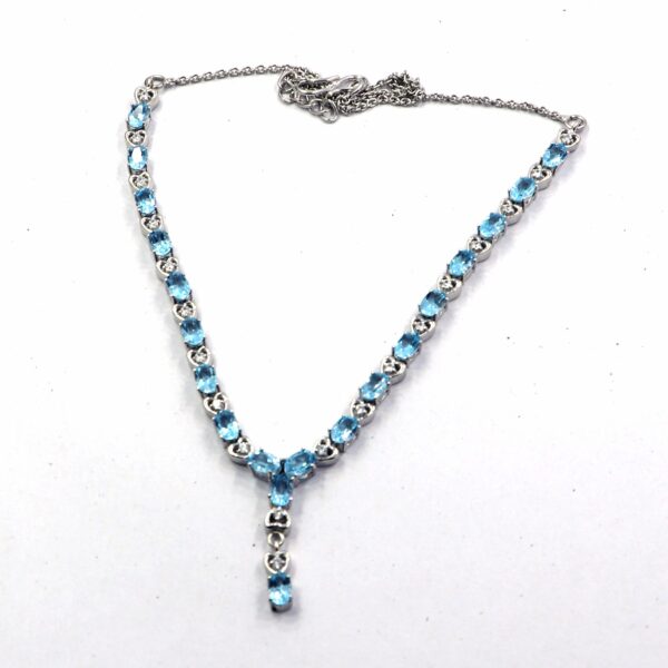 Natural Blue Topaz Jewelry Set in 925 Sterling Silver with Necklace, Ring, and Earrings. - Image 3