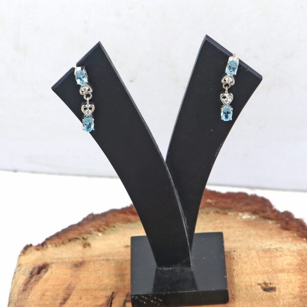 Natural Blue Topaz Jewelry Set in 925 Sterling Silver with Necklace, Ring, and Earrings. - Image 4