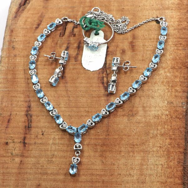 Natural Blue Topaz Jewelry Set in 925 Sterling Silver with Necklace, Ring, and Earrings. - Image 6