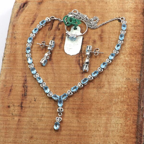 Natural Blue Topaz Jewelry Set in 925 Sterling Silver with Necklace, Ring, and Earrings. - Image 7