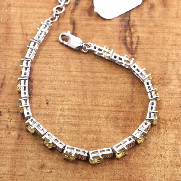 Natural Citrine Gemstone 925 Sterling Silver Tennis Bracelet - Image 2