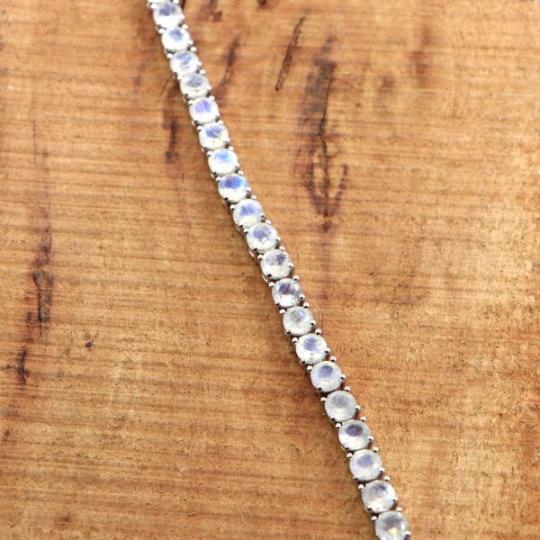 Natural Rainbow Moonstone 925 Sterling Silver Tennis Bracelet - Image 2