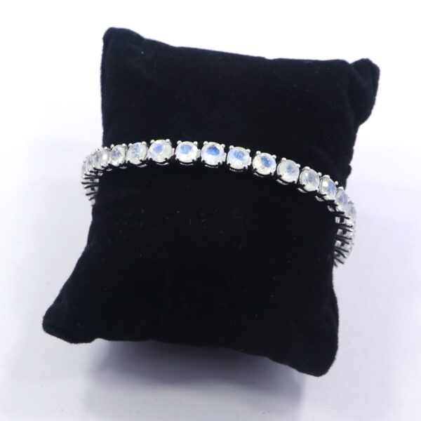 Natural Rainbow Moonstone 925 Sterling Silver Tennis Bracelet - Image 4