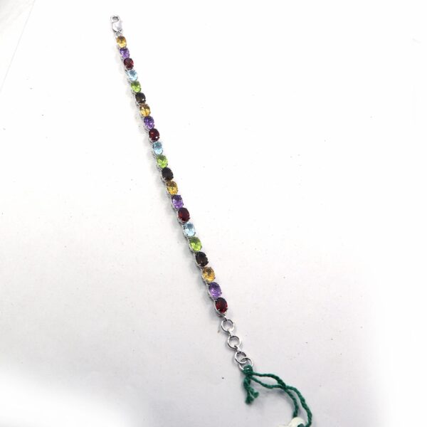 Natural Multi Gemstone 925 Sterling Silver Tennis Bracelet - Image 3