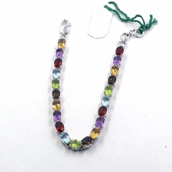Natural Multi Gemstone 925 Sterling Silver Tennis Bracelet