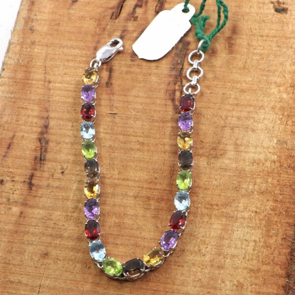 Natural Multi Gemstone 925 Sterling Silver Tennis Bracelet - Image 4