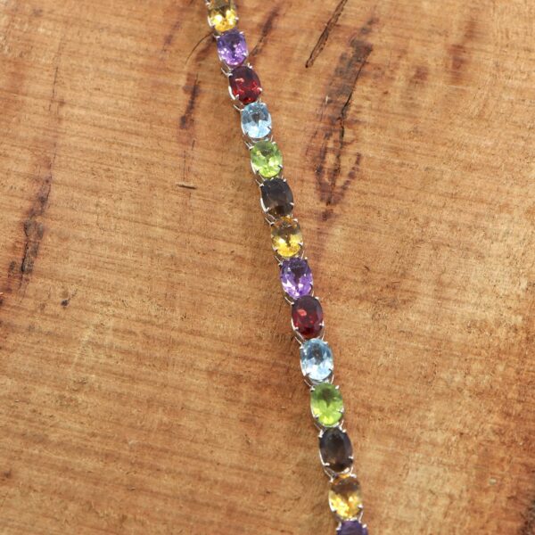Natural Multi Gemstone 925 Sterling Silver Tennis Bracelet - Image 5