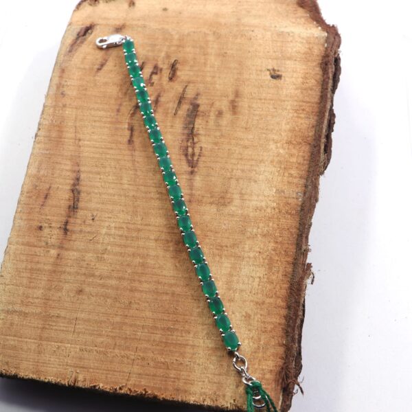 Natural Green Onyx 925 Sterling Silver Tennis Bracelet - Image 2