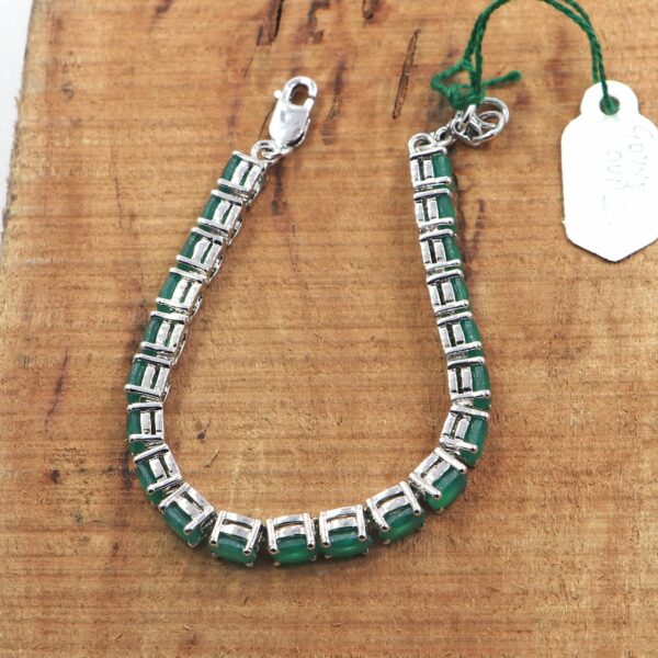 Natural Green Onyx 925 Sterling Silver Tennis Bracelet - Image 3