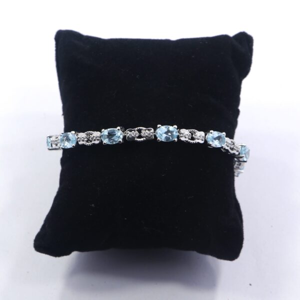 Natural Blue Topaz 925 Sterling Silver Tennis Bracelet - Image 2