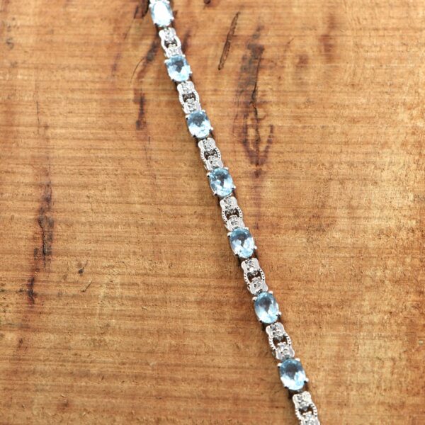 Natural Blue Topaz 925 Sterling Silver Tennis Bracelet - Image 3