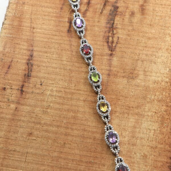 Natural Multi Gemstone 925 Sterling Silver Tennis Bracelet with Citrine, Peridot, Amethyst, and Garnet - Image 2