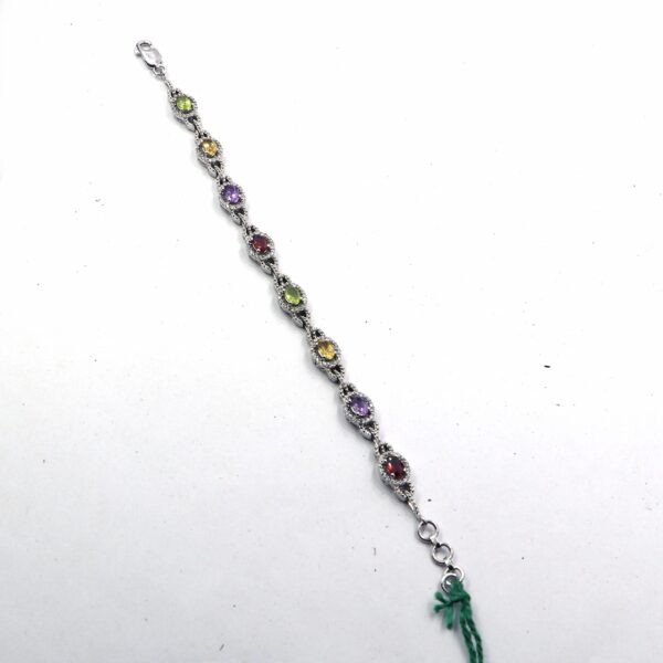 Natural Multi Gemstone 925 Sterling Silver Tennis Bracelet with Citrine, Peridot, Amethyst, and Garnet - Image 3