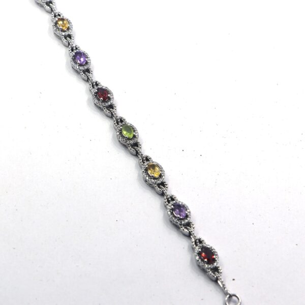 Natural Multi Gemstone 925 Sterling Silver Tennis Bracelet with Citrine, Peridot, Amethyst, and Garnet