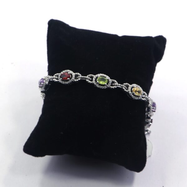 Natural Multi Gemstone 925 Sterling Silver Tennis Bracelet with Citrine, Peridot, Amethyst, and Garnet - Image 4