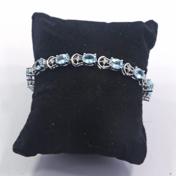 Natural Blue Topaz 925 Sterling Silver Tennis Bracelet - Image 2