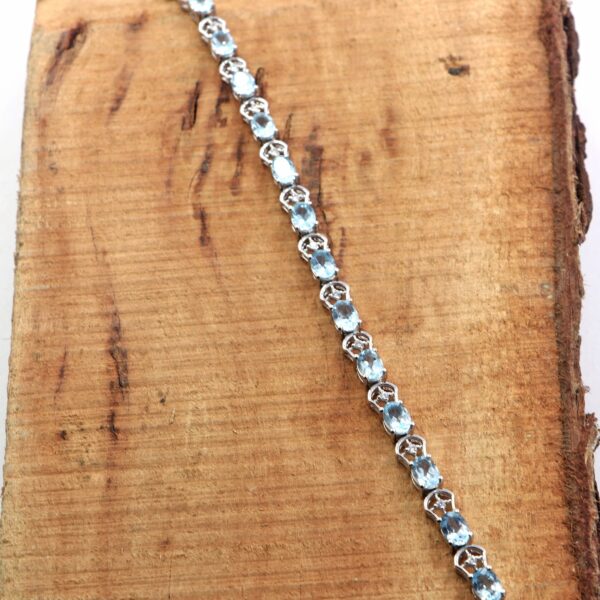 Natural Blue Topaz 925 Sterling Silver Tennis Bracelet - Image 3