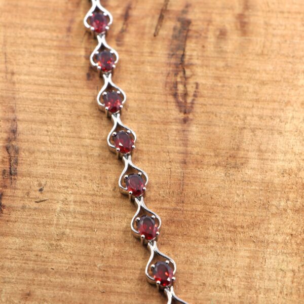 Natural Garnet 925 Sterling Silver Tennis Bracelet with Oval Gemstones - Image 2