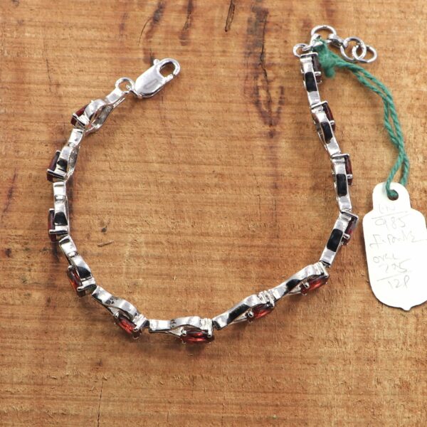 Natural Garnet 925 Sterling Silver Tennis Bracelet with Oval Gemstones - Image 3