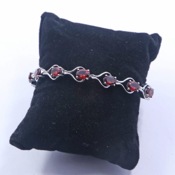 Natural Garnet 925 Sterling Silver Tennis Bracelet with Oval Gemstones - Image 4